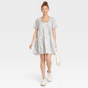 Maternity Tiered Dress Cream Leopard Print Sz M